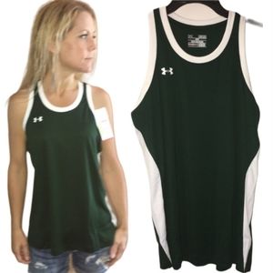 Dark Green UNDER ARMOUR Heat Gear Racerback Tank Top & White Juniors Size Medium